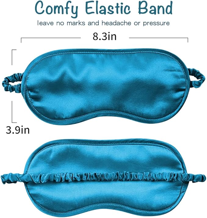 Breathable Silk Sleep Mask Blindfold, Elastic Blackout Eye Cover Headband for Sleeping Nap Travel Time, Peacock Blue, 1 Pack