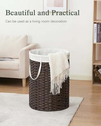 Laundry Basket Round Rattan Laundry Hamper 29.1 Gal (110 L) Handwoven Large Wicker Basket with Handles, Wicker Hamper with Removable Bags and 2 Mesh Bags for Bathroom Living Room Brown