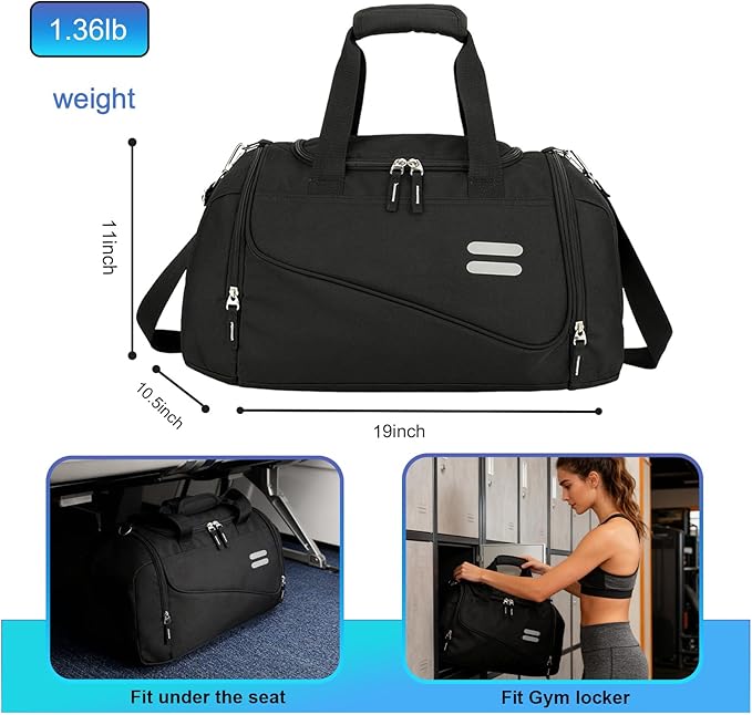 Urbanstand Gym Bag for Men & Women - 30L Duffel Bag with Shoe Compartment, Carry On Weekender Water Resistant Duffle Bag for Travel, Sports, Fitness & Workout, Black