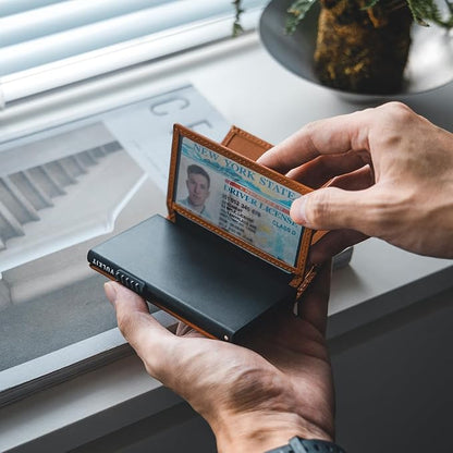 VULKIT Card Holder Wallet with Double ID Windows RFID Blocking Pop Up Wallet Minimalist Design for 12 Cards