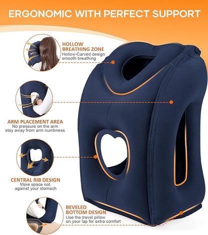 Sunany Travel Pillow, Upgraded Plane Pillow for Long Flights, Inflatable Neck Pillow Used for Airplanes,Cars,Buses,Trains,Office Napping with Eye Mask,Earplugs (Blue)