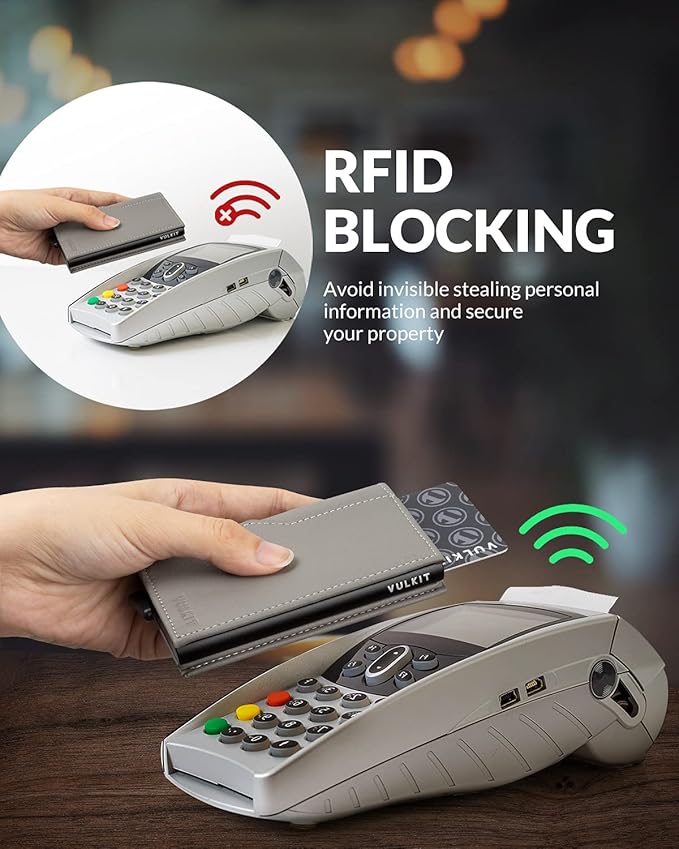 VULKIT Card Holder Wallet with Double ID Windows RFID Blocking Pop Up Wallet Minimalist Design for 12 Cards