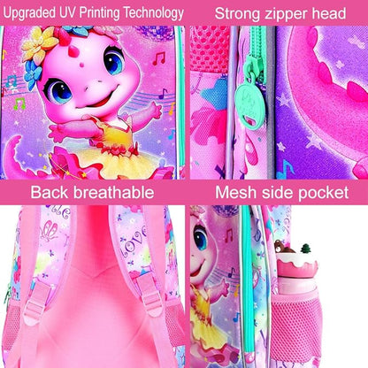 WZLVO 3PCS Kids Backpack for Girls, Unicorn Dinosaur Animal Prechool Elementary Kindergarten School Bookbag with Lunch Box