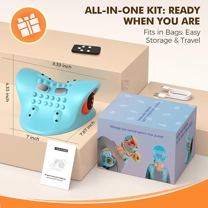 Neck Massager 2025 Portable Neck Traction Device, Cervical Stretcher with Heating & Vibration – Relieve Muscle Tension,3-in-1neck Pillow Customizable Massage Modes with Wireless Remote Control