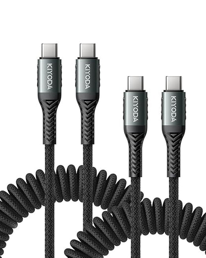 USB C Cable for Car 3FT/6FT, Coiled USB C to USB C Cable Fast Charging 66W, Braided USB Type C Charger Cord Compatible with iPhone 17 16 15 Pro Max, Samsung, Google Phones and More Type C Devices