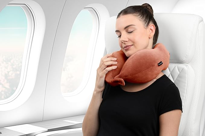Brookstone Neck Travel Pillow - Lightweight Contoured Memory Foam Stuffable Travel Neck Pillow for Sleeping, Car, & Airplane, Size One Size, Terra Cotta
