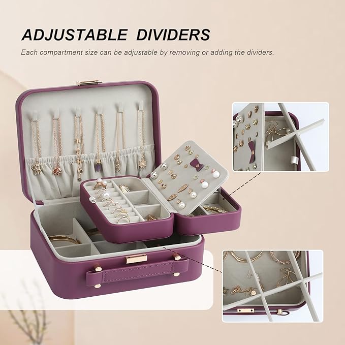 Large Jewelry Case Organizer - Travel Jewelry Box and Portable Case, Burgundy Red