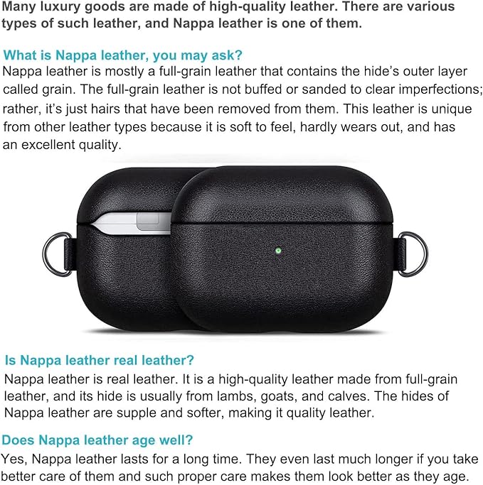 Leather Case for AirPods Pro 2nd Generation, Lopie AirPods Pro 2 Leather Case Cover with Lanyard and Keychain, Protective Case Fully-Wrapped with Top Grain Leather (Not for AirPods Pro 1st Gen) Black