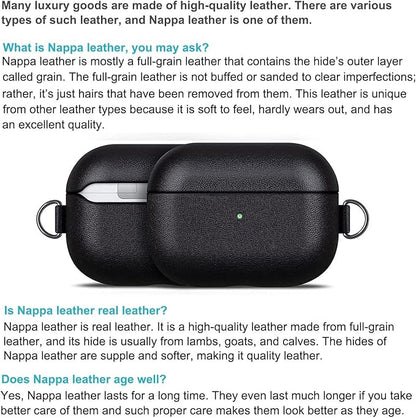 Leather Case for AirPods Pro 2nd Generation, Lopie AirPods Pro 2 Leather Case Cover with Lanyard and Keychain, Protective Case Fully-Wrapped with Top Grain Leather (Not for AirPods Pro 1st Gen) Black