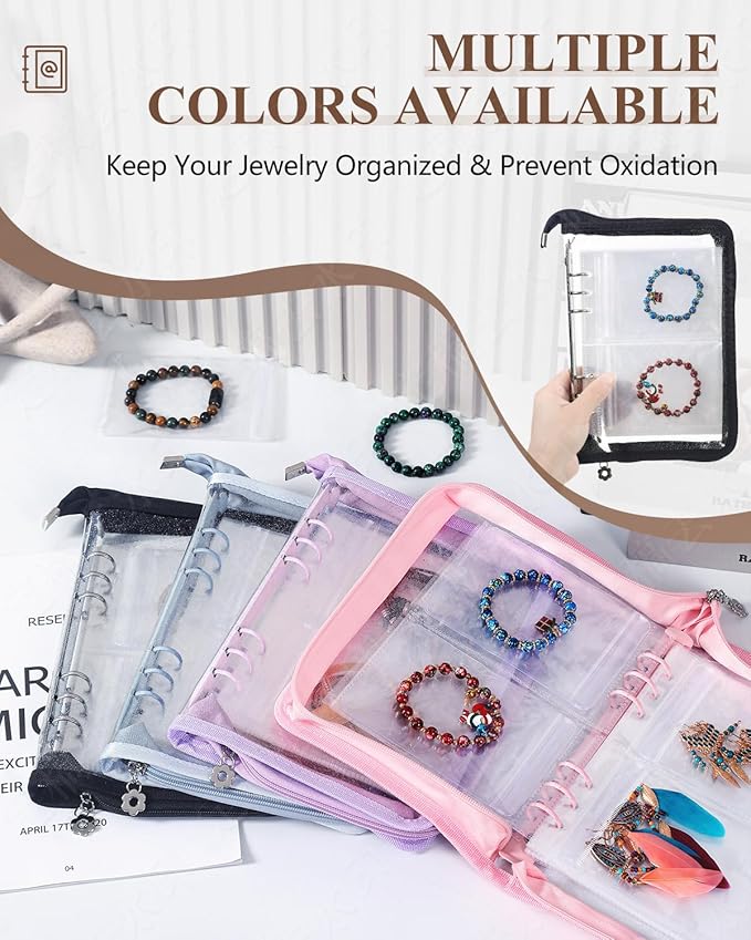 AOLEIXIYA Jewelry Organizer Book Clear Travel earring book organizer Transparent Jewelry Book with Zipper Pouch Bags (Black,With 48 PCS Large Jewelry Bags)