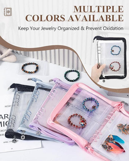 AOLEIXIYA Jewelry Organizer Book Clear Travel earring book organizer Transparent Jewelry Book with Zipper Pouch Bags (Black,With 48 PCS Large Jewelry Bags)