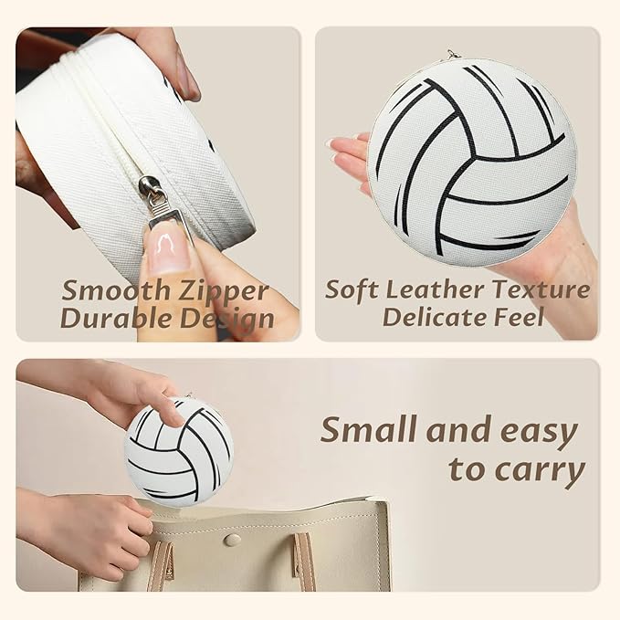 Adboros 18 Pack Volleyball Mini Travel Jewelry Case White Round Volleyball Stuff Portable Jewelry Organizer Storage Case Small Faux Leather Jewelry for Sports Team Birthday Goodie Favors Gifts Bulk