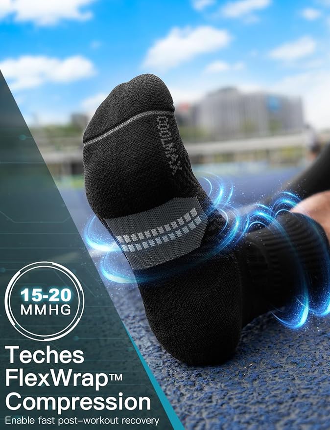 Mens Bamboo Viscose Crew Compression Running Socks Athletic Hiking Cushioned Wicking Anti-Blister Seamless