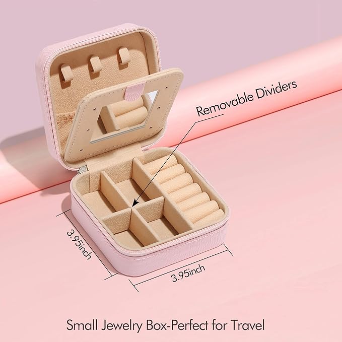 Parima Travel Essentials for Women Jewelry Box, Travel Accessories for Teen Girls Trendy Stuff | Necklace Organizer Earrings Organizer Ring Organizer - Letter T, Pink
