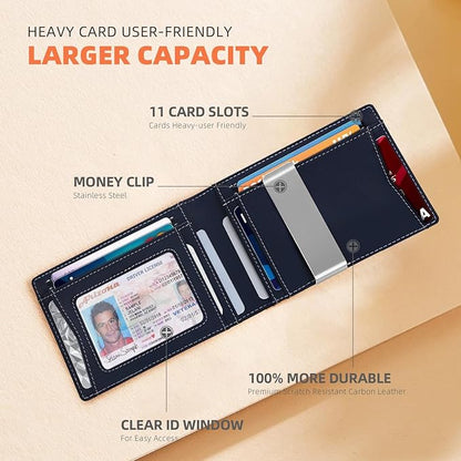 RUNBOX Slim Wallets for Men - Leather Money Clip Mens Wallet - RFID Blocking Front Pocket Bifold Wallet - Thin Credit Card Holder with Gift Box