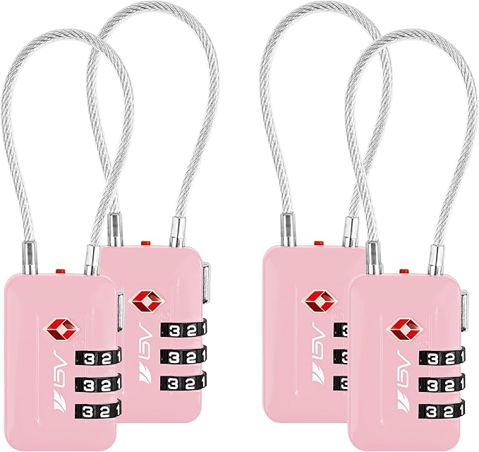 TSA Accepted Luggage Travel Lock, Set-Your-Own Combination Lock for School Gym Locker, Luggage Suitcase Baggage Locks, Filing Cabinets, Toolbox, Case (Pink, 4 Pack)