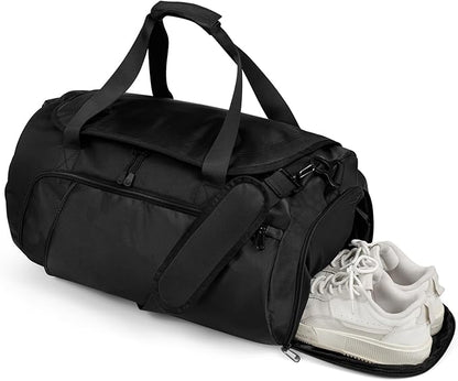 Gym Bag for Men Women With Shoe Compartment & Wet PocketWater Resistant Sports Gym Bag 、shoulder bag、messenger bag Carry On Duffel Bag forWeekend Overnight Traveling (black)