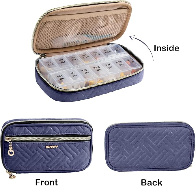 BAGSFY Pill Organizer Case 2 Times a Day- Weekly Medicine Organizer Travel Pill Box with Removable 7 Day Medicine Case Container for Fish Oil, Vitamin, Supplement