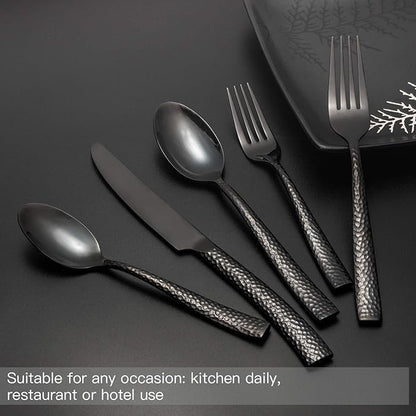 Silverware Set Black Flatware Set Hammered Cutlery Set Stainless Steel Mirror Finished Hand Forged 40 Pieces Service for 8 Home Event Use Wedding Housewarming Gift