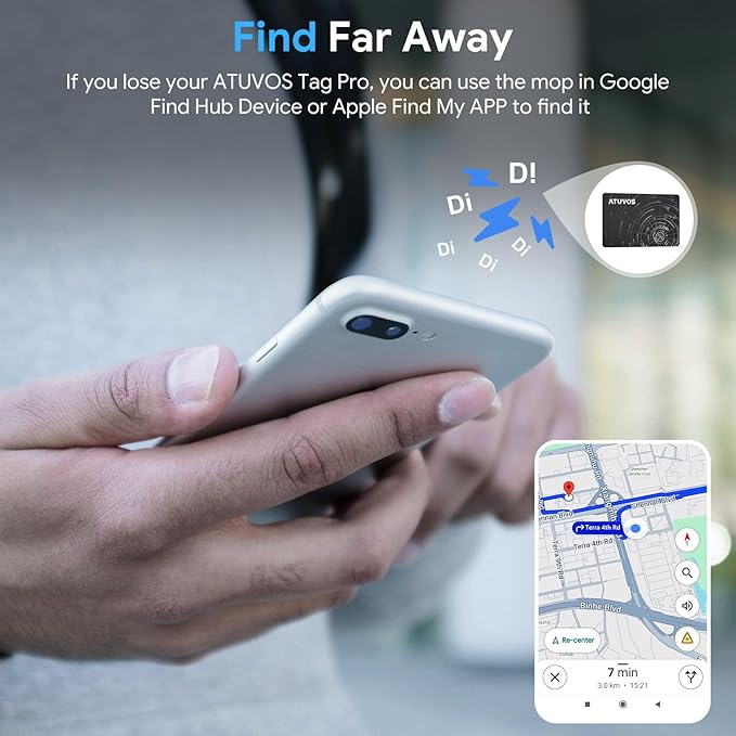 ATUVOS Dual System Air Card Tag Pro 2 Pack, Rechargeable Wallet Tracker Work with Android Google Find Hub or iOS Apple Find My APP (Huawei not Supported), Smart Finder Locator for Wallet/Luggage/Bag