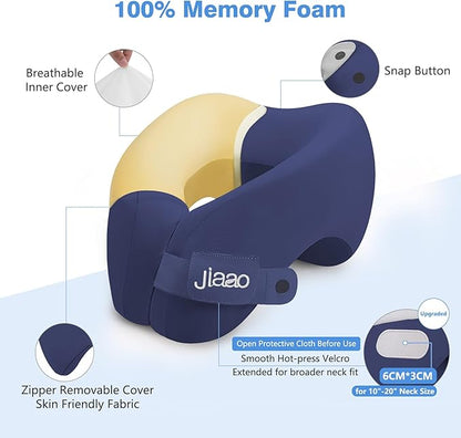 jiaao Travel Neck Pillow, Memory Foam Travel Pillow, Includes 3D Eye Masks, Earplugs, and Storage Bag, U-Shaped Napping Pillow for Airplanes, Cars, Trains, Home