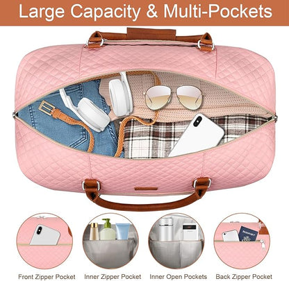 Weekender Bag for Women, Travel Duffel Bag Carry On Overnight Bag with Shoe Compartment Large Nylon Travel Weekend Tote Bag