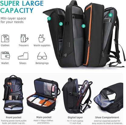 Carry on Backpack for Women Men 40L Flight Approved Travel Backpack Fit 17 Inch Laptop with USB Charging Expandable Business Weekender