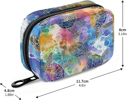 Pill Organizer Box Case Weekly Travel Pill Container Cute Pill Holder 7Day Vitamin Organizer Pill Dispenser Sorter Planner Storage Small Compact Colorful Watercolor Sea Turtles31