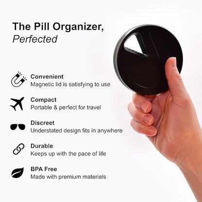 Travel RX Pill Case by Type Two Labs – Weekly 7 Day Pill Box, Compact Magnetic Organizer for Pills fits Purses or Pockets, Rugged Daily Caddy Holds Vitamins, Supplements, Medication. (PNW Green)