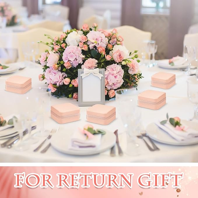 Taiyin 6 Pcs Travel Jewelry Case Box Bridesmaid Gifts Bulk Travel Jewelry Cases Boxes Small Jewels Organizers Mini Accessories Ornaments Storage for Women Girls Wedding Gifts (Pink)