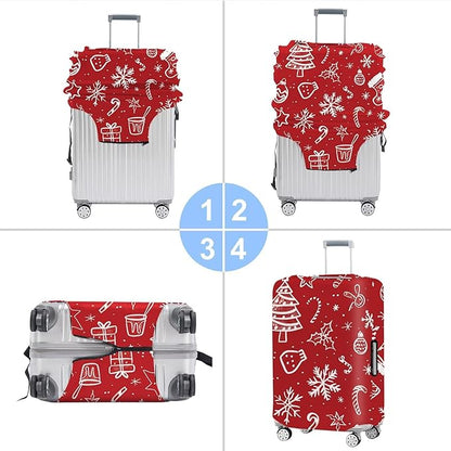 Red Christmas Luggage Cover – Snowflake & Candy Cane Suitcase Protector, Holiday Travel Luggage Sleeve, Stretchable & Waterproof,XL