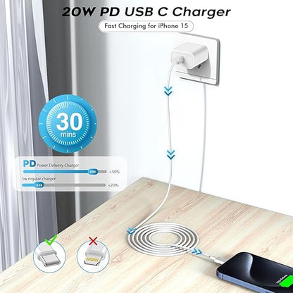 Fast USB C Charger Block,3Pack Long 6FT USBC to USBC Cable iPad Cord 20W iPhone 17 Pro Max Charger Travel Plug Fast Charging for iPhone 17/17 Air/17 Pro/16/16e/16 Pro/16Plus/15/15Pro/Pro Max/Plus,iPad