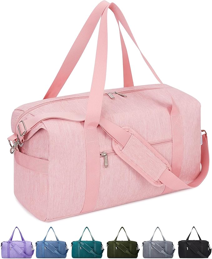 Narwey Weekender Bag for Women - Overnight Travel Duffel, Hospital, Spirit Airlines Personal Item 18x14x8, Carry-on Underseat With Wet Pocket, Small Gym (Pink)
