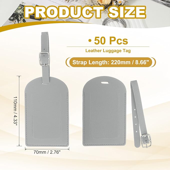 PATIKIL Leather Luggage Tag, 50 Pcs Luggage Tags Pu Bag Tags for Suitcases Airplane Travel Essentials, Grey