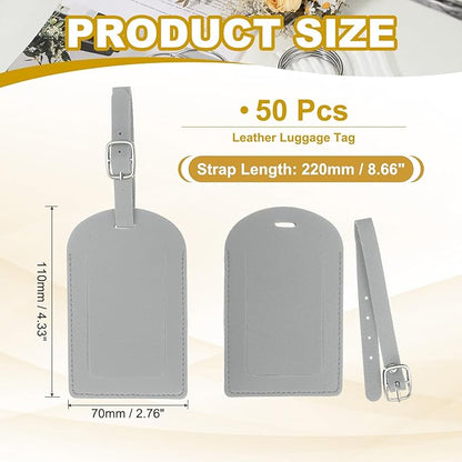PATIKIL Leather Luggage Tag, 50 Pcs Luggage Tags Pu Bag Tags for Suitcases Airplane Travel Essentials, Grey