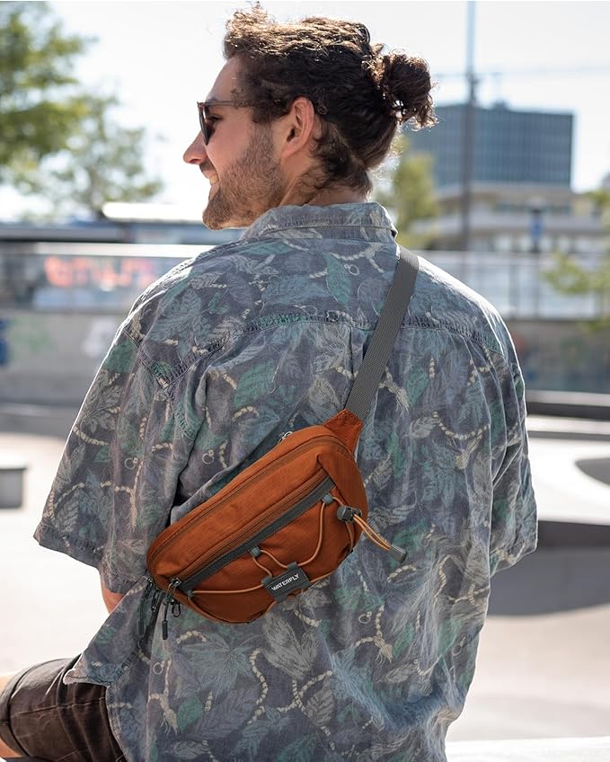 WATERFLY Lightweight Small Fanny Pack: 1.5L Mini Slim Crossbody Waist Belt Hip Bag with RFID Blocking, Anti-Theft & Water Resistant Pouch for Women Men Travel Hiking Running Walking EDC