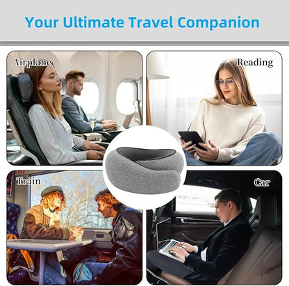 Travel Neck Pillows for Airplanes, 360° Head Support Sleep for Long Flight, Skin-Friendly & Breathable, Kit with 3D Contoured Eye Mask and Earplugs, 100% Pure Memory Foam Full Neck Surround Pillows
