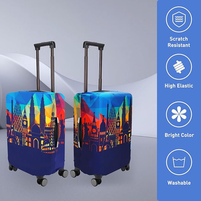 Travel Luggage Cover Protector Washable Suitcase Cover Fits 27-30 Inch Luggage (L,Blue,Landmark)