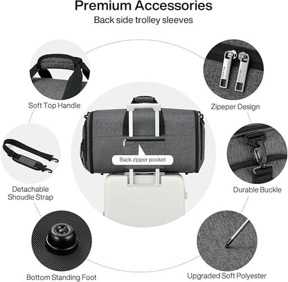 MILADA Convertible 2-in-1 Garment Duffel Weekender Bag Carry On Garment Bags for Travel Hanging Clothes Suit Bag Foldable Personal Item Business Overnight Bag with Shoe Compartment, Dark Grey