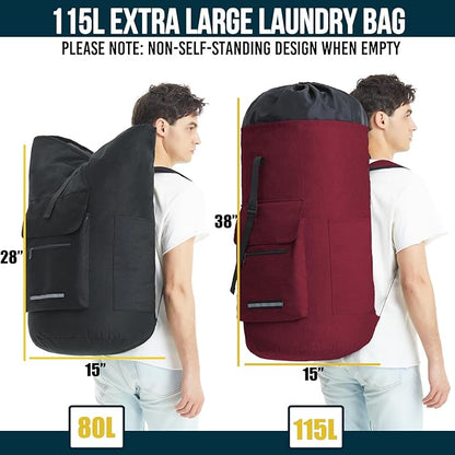 Laundry Bag With 4 Pockets，Laundry Bag With Shoulder Straps，Sturdy Laundry Backpack Heavy Duty，Large Clothes Hamper Bags 115L，College Laundromat Backpack For Dorm Room，Travel Laundry Bags XXL