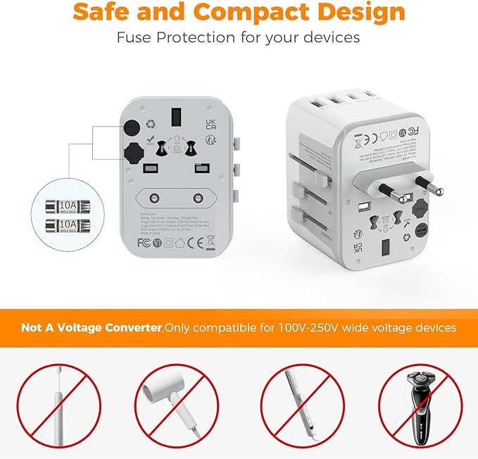 TESSAN Universal Travel Adapter 21W, International Plug Adaptor with 2 USB C Wall Charger 2 USB A Ports, Worldwide Power Outlet Travel Essentials for US to European EU UK AUS (Type C/G/A/I)