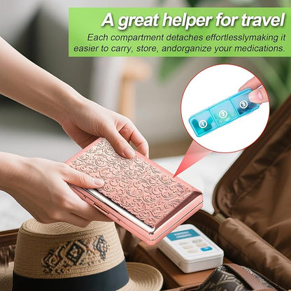 Pill Organizer, Pill Box 7 Day/Metal Travel Pill Case, BPA Free. (Pink)