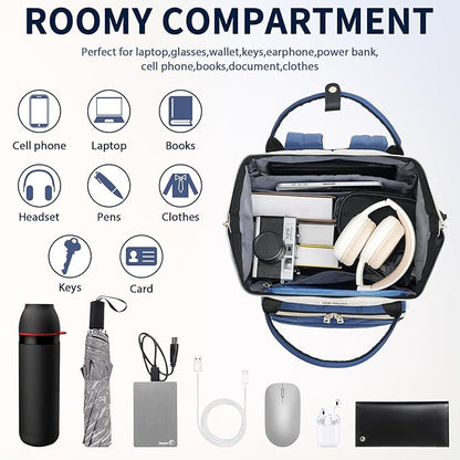 VANKEAN 17 Inch Laptop Backpack for Women Men Fashion Computer Work Bag, Large Capacity Waterproof Backpack with USB Port & RFID Pockets, College Daypack Business Travel, Beige-Haze blue