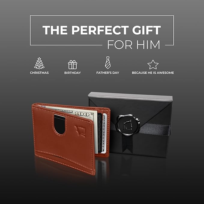 Kingly Cash Clip Slim Leather Wallet for Men with RFID Blocking & Money Clip - Minimalist Front Pocket Bifold Wallet Holds 12 Cards - Secure Card Holder with Easy Access Pull Tab