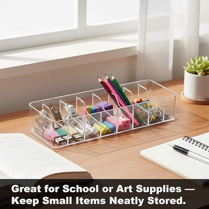 ZILAMGOO 4 Pack Plastic Cord Organizer Box with 40 Wire Ties, Electronics Accessories Storage Case, Clear Cell Phone Cord Storage Organizer with 8 Compartments for Home Office Desk Organizers