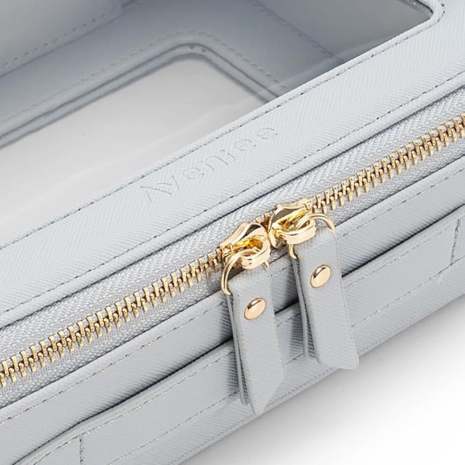 Aveniee Clear Makeup Bag Organizer Set,Portable Travel Toiletry Cosmetic Bag Case for Women,Vegan Leather Make Up Pouch Car Bag for Essentials,Middle+Large,Blue