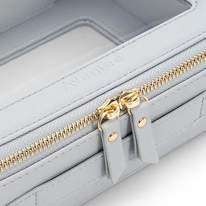 Aveniee Clear Makeup Bag Organizer Set,Portable Travel Toiletry Cosmetic Bag Case for Women,Vegan Leather Make Up Pouch Car Bag for Essentials,Middle+Large,Blue