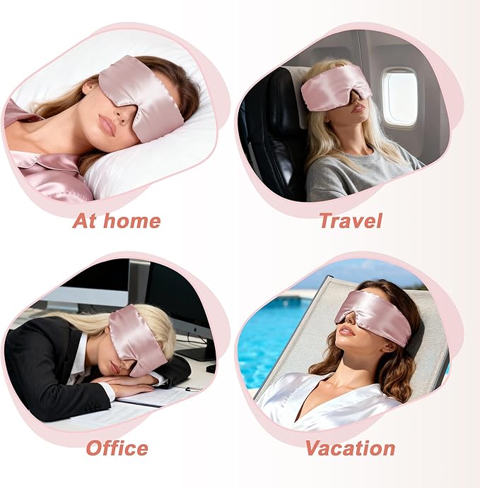 VOCOSTE 22 Momme Pure Silk Sleep Mask with Travel Pouch, 3D Contour Adjustable Blindfold for Side Sleepers, Eyelash Protecting for Natural Lashes & Extensions, Light Pink
