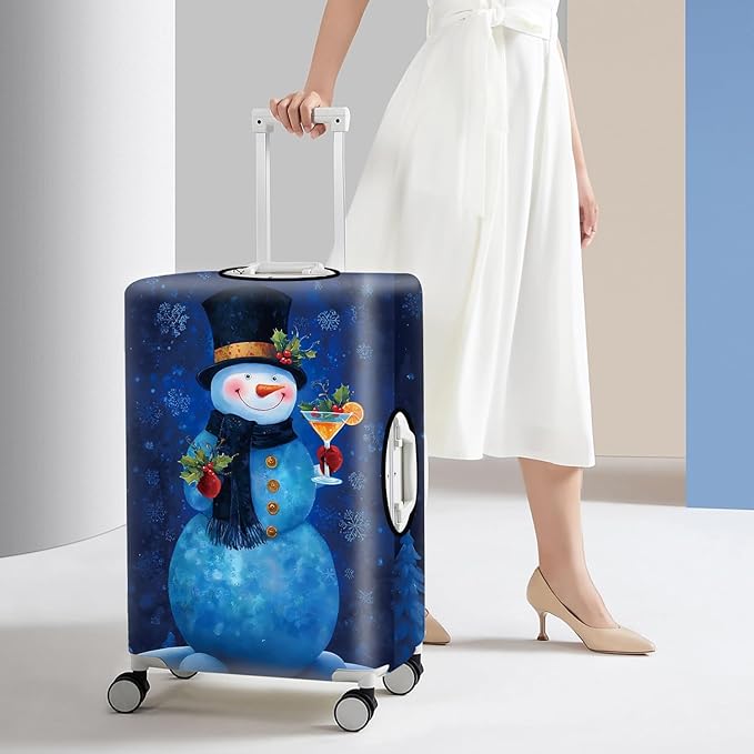 Blue Snowman Luggage Cover, Washable Christmas Suitcase Cover, Travel Suitcase Protector Anti-scratch Bag Cover Holiday Travel Christmas Gift,M