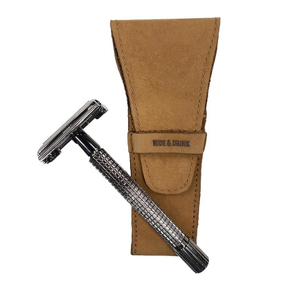 Hide & Drink, Leather Safety Razor Case, Shaving Accessories, Personal Care Essentials, Handmade (Old Tobacco)